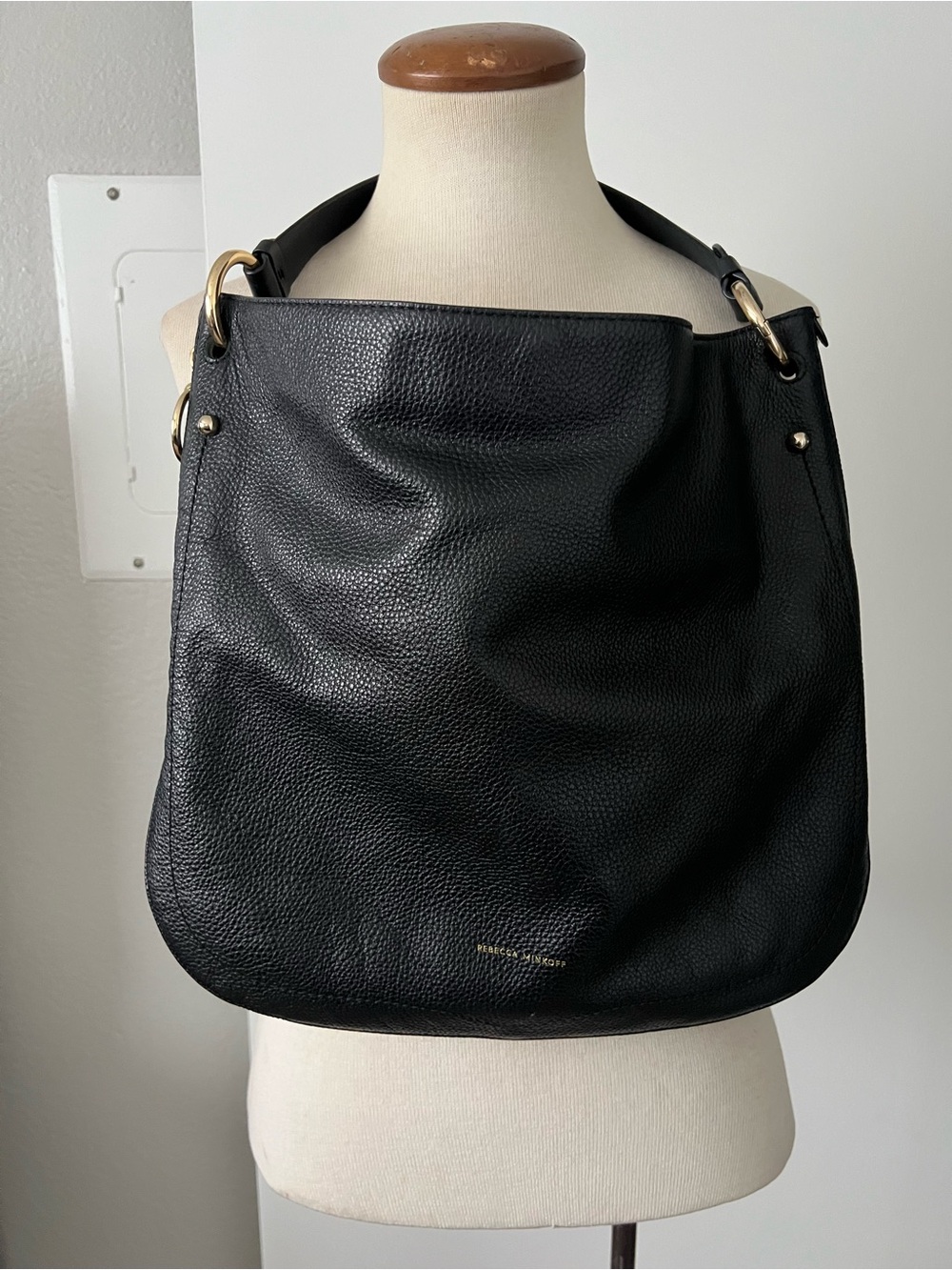 Rebecca Minkoff Black Pebbled Leather Shoulder Bag with Gold Hardware